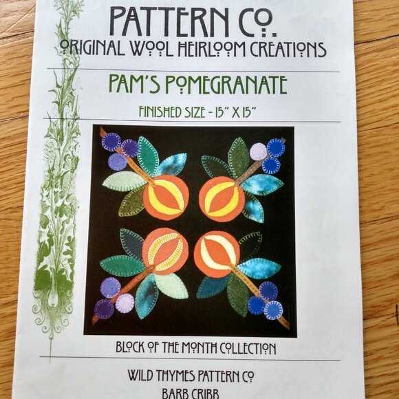Vintage Pomegranate Quilt Block Sewing Pattern Felted Wool 90s Wild Thymes - Picture 2 of 6